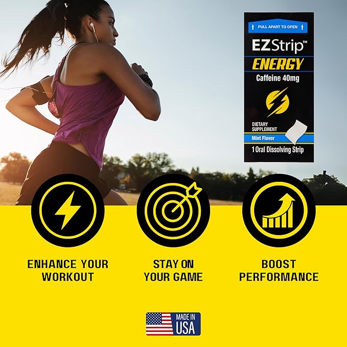 Energy - Energize your Day with 40 mg Caffeine Strips - Energy Supplement for Adults. Mint Flavor. Sugar Free, Gluten Free, Performance Boost. Made in USA in an FDA-Registered Facility - 30 Pk