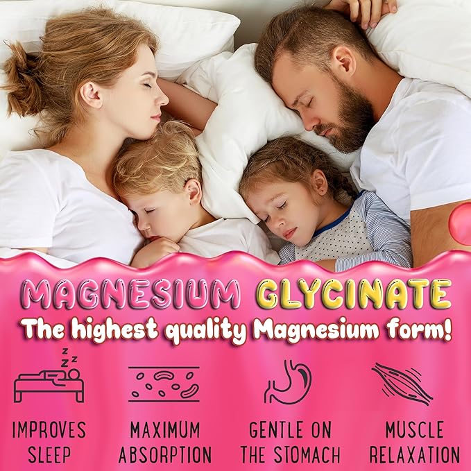 Magnesium Glycinate Gummies 400mg - Magnesium for Sleep, Calm, Relax & Muscle Relief with B6 & D3 and No Melatonin - Family-Friendly for Kids, Teens & Adults - Vegan & Non-GMO Supplement - 60 Count