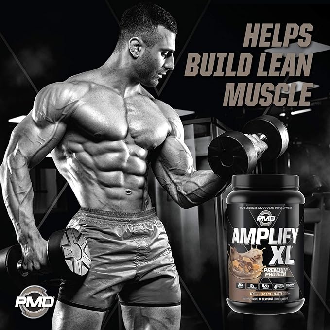PMD Sports Amplify XL Premium Whey Protein Supplement Hydro Greens Blend - Glutamine and Whey Protein Matrix with Superfood for Muscle, Strength and Recovery - Toffee Macchiato (24 Servings)