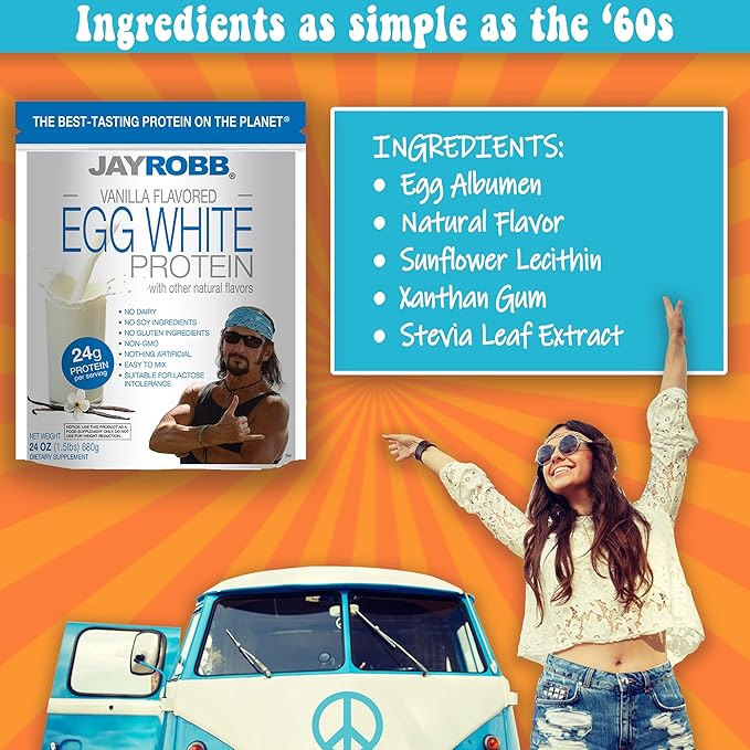 Jay Robb Vanilla Egg White Protein Powder, Low Carb, Keto, Vegetarian, Gluten Free, Lactose Free, No Sugar Added, No Fat, No Soy, Nothing Artificial, Non-GMO, Best-Tasting, (12 oz, Vanilla)