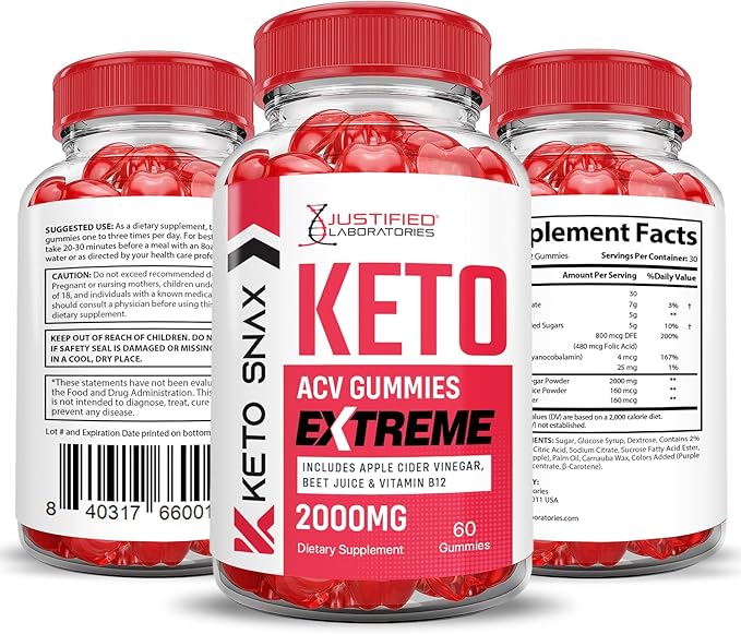 (3 Pack) Keto Snax Keto ACV Gummies Extreme 2000MG Keto Snax Keto Gummies Advanced Formula Apple Cider Vinegar with Pomegranate Beet Juice Powder B12 Vegan Non GMO 180 Gummys