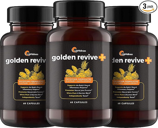 Golden Revive + Joint Support Supplement Featuring Turmeric with Black Pepper, Quercetin, and Magnesium- Turmeric Black Pepper Supplement - 6 Active Ingredients - 60 Capsules, 3 Pack