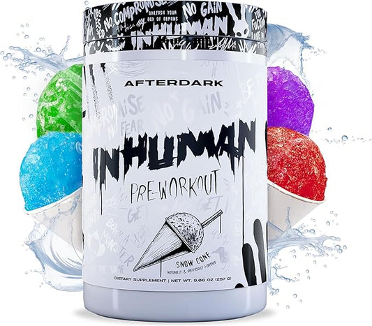 AFTERDARK INHUMAN Pre-Workout Powder, Enhanced Mind-Muscle Connection, Sustained Energy, Potent Nootropic Blend, Vegan, Gluten-Free, Soy-Free, 400mg Caffeine, No Crash, SnowCone