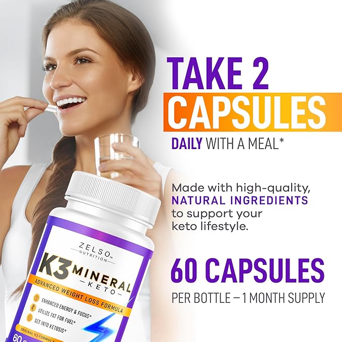 K3 Mineral Weight Loss Pills for Women and Men - K3 Salt Mineral, Vitamin + K3 Capsules Supplement for Weight Loss - 30 Days Supply