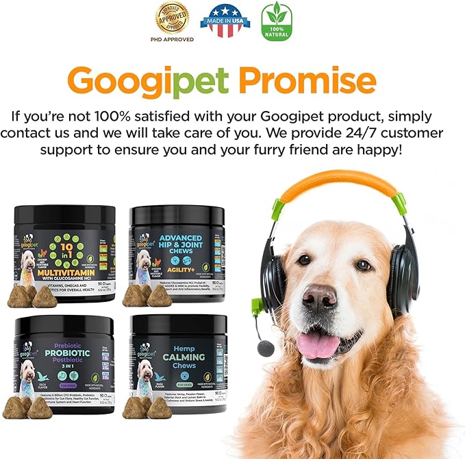 Googipet Premium 10 in 1 Dog Vitamins Multivitamin Chewable w/Dog Probiotics for Gut Health, Dog Vitamins and Supplements w/Vitamin C & Glucosamine for Joint Support (Peanut Butter & Pumpkin Flavor)