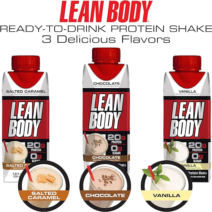 Labrada Lean Body Ready-to-Drink Chocolate Shake, 20g Protein, Whey Blend, 0 Sugar, Gluten Free, 22 Vitamins & Minerals, (Recyclable Carton & Lid - Pack of 4)