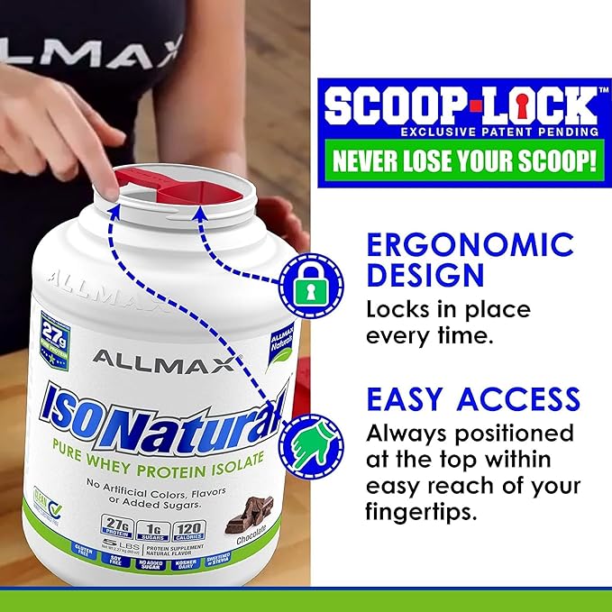 ALLMAX ISONATURAL Whey Protein Isolate, Unflavored - 5 lb - 27 Grams of Protein Per Scoop - Zero Fat & Sugar - 99% Lactose Free - with Prebiotics - No Artificial Flavors - Approx. 78 Servings