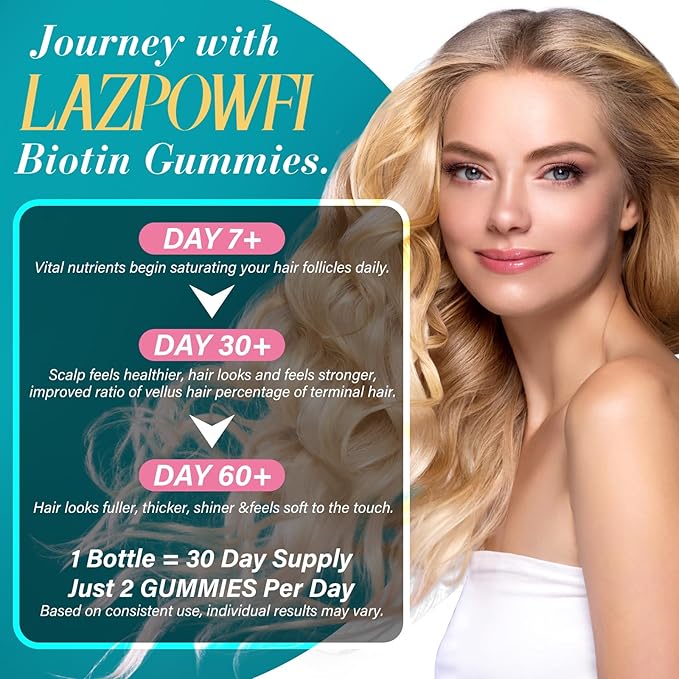 Biotin Gummies -Hair Skin and Nails Vitamins for Men & Women, Vegan Vitamin B7, Supports Hair Growth and Stronger Nails,30 Day Supply - Raspberry-60 Count