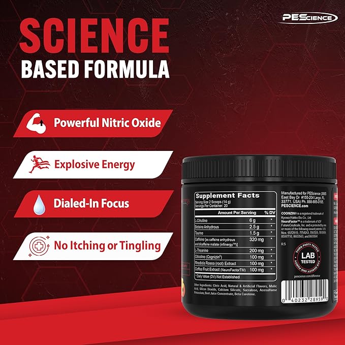 PEScience Prolific Pre Workout Powder, Mango Splash, 40 Scoops, Energy Supplement with Nitric Oxide
