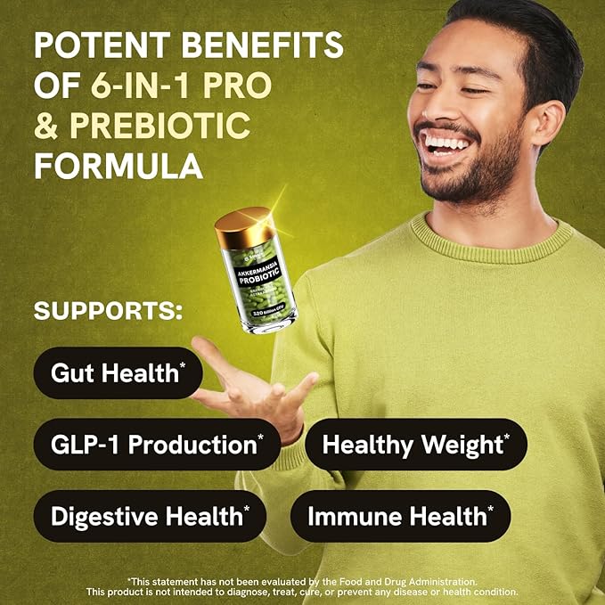Akkermansia Probiotic 320 Billion CFU| GLP-1 Probiotic and Prebiotic | Akkermansia Muciniphila Probiotics For Women Digestive Health | Inulin Prebiotic Fiber Capsules Astaxanthin & Berberine 240 count