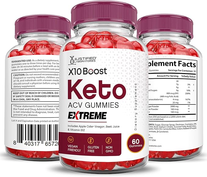 (5 Pack) X10 Boost Keto ACV Gummies Extreme 2000MG X 10 Boost Keto Gummies Apple Cider Vinegar Formulated with Pomegranate Beet Juice Powder B12 Vegan Non GMO 300 Gummys