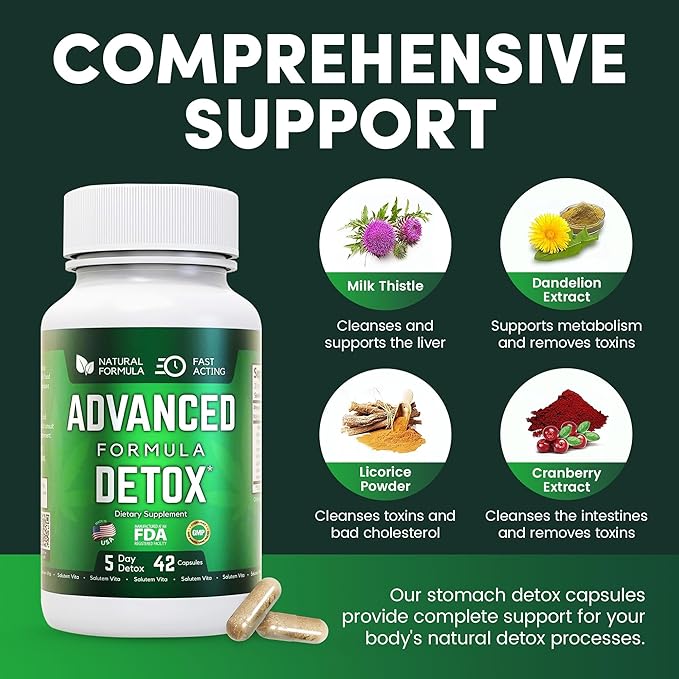 Advanced Detox Cleanse, Natural Detox & Cleanse with Milk Thistle, Licorice Powder, and More, Body Cleanse Detox for Women and Men, 42 Capsules