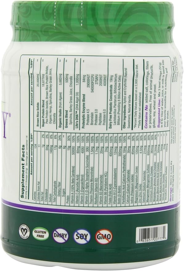 Green Foods True Vitality Plant Protein Shake, Vanilla, 25.2 Ounce