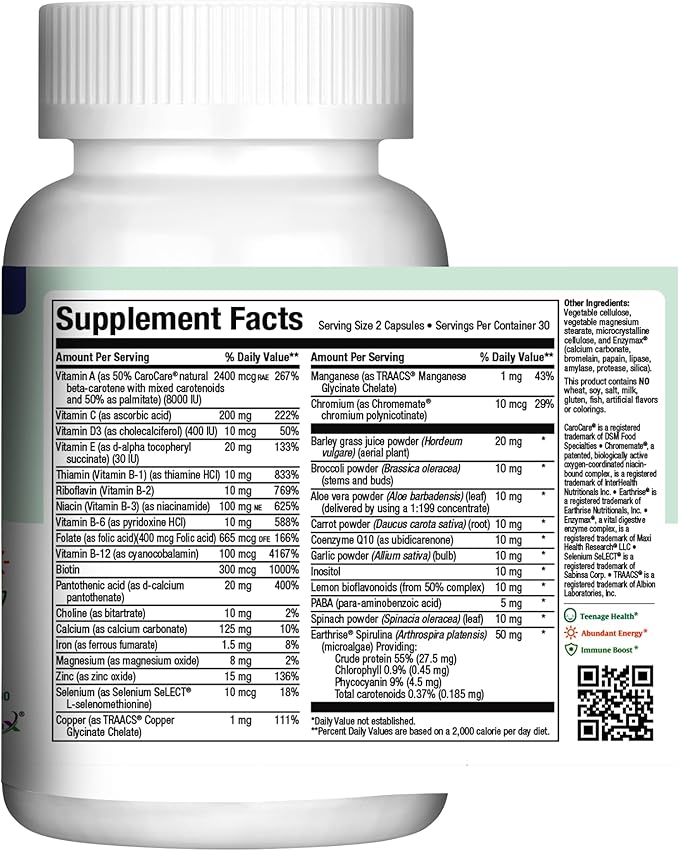 Maxi Health Teen Supreme HIS Vitamins for Teen Boys (60) - Teen Multivitamin for Young Men Ages 12 17 - Daily Teen Vitamins for Nutrition, Energy, Immune Support, Antioxidants & Teen Boy Needs