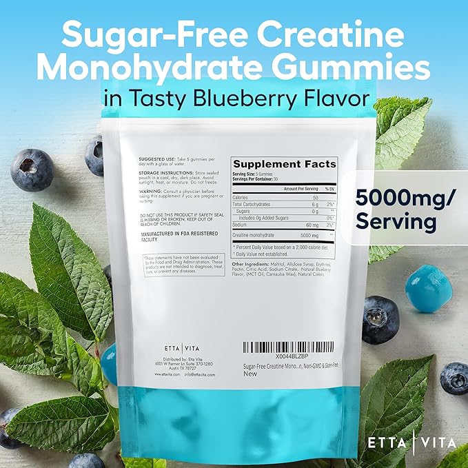 Sugar-Free Creatine Monohydrate Gummies (1g/Gummy) Potent Creatine Gummies for Men & Women, Creatine Supplement for Muscle Support, Cellular Energy, Cognitive Function - Non-GMO, Gluten-Free, Vegan