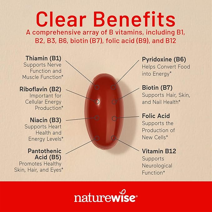 NatureWise Vitamin B Complex for Women and Men - with Folic Acid Biotin B1 B2 B3 B6 B12 - Support Cellular Energy & Mental Clarity - Gluten & Dairy Free, Non-GMO - 150 Softgels[5-Month Supply]