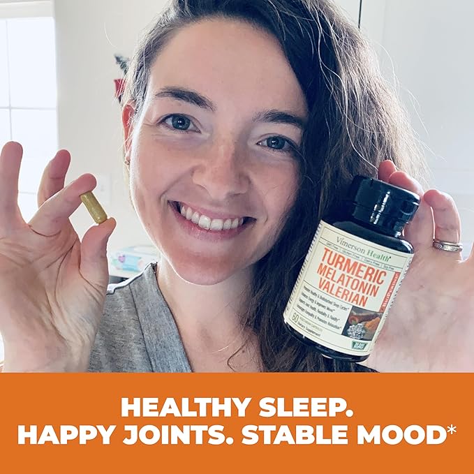 Turmeric, Melatonin & Valerian Root Sleep Aid Supplement. Natural Sleep Aid for Adults with L-Theanine, Ginger & Black Pepper Extract. Melatonin 3mg, Valerian Root Capsules. Relaxation & Sleep Support