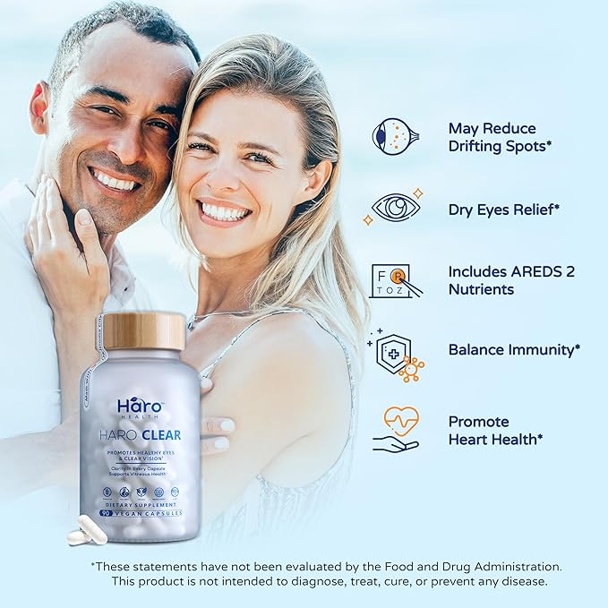 HARO Clear - Eye Health Supplements for Adults, Eye Vitamins with Lutein Zeaxanthin Bromelain L Lysine Supplements – A Powerful Booster for Eye Drops - Eye Health Vitamin, AREDS 2 Formula - 90 Caps