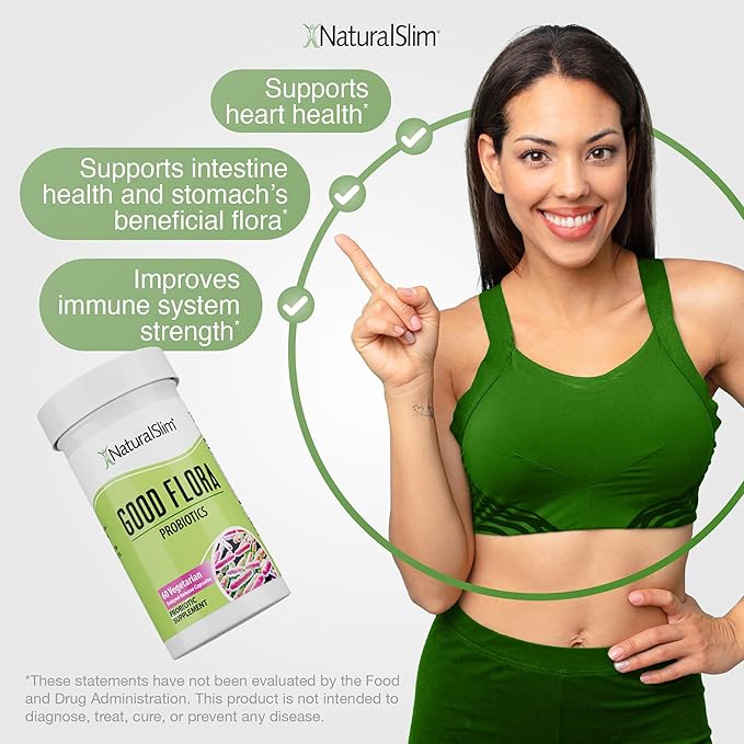 NaturalSlim Good Flora – Probiotics for Digestive Health, Intestinal Flora and Immune Support with Lactobacillus Acidophilus Probiotic | 7 Powerful Probiotic Strains | Gluten Free - 180 Capsules