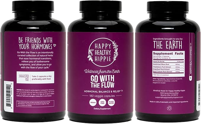 Happy Healthy Hippie Hormone Balance for Women (180ct) - PMS Support Supplement & Menopause Supplements for Women | Mood Support, Bloating Relief, PMDD | Black Cohosh, Chasteberry Supplement for Women