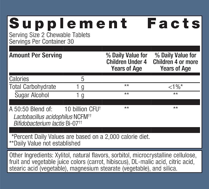 Metagenics MetaKids Probiotic - 10 Billion CFU - Children's Probiotic Blend - Digestive Health & Immune Health* - for Ages 3 & Up - 60 Tablets