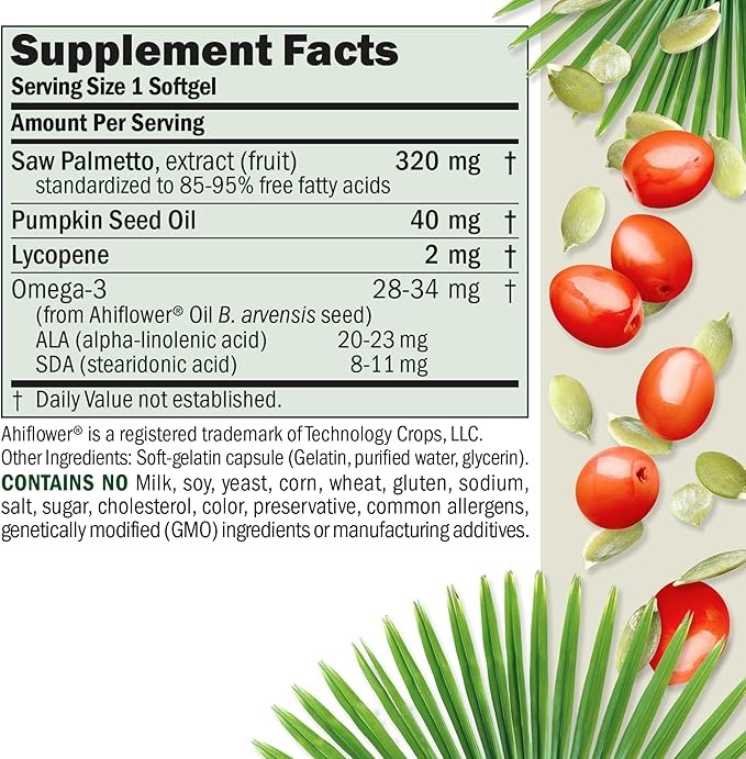 ANDREW LESSMAN Prostate Support Supplement for Men's Health, 60 Softgels, No Additives - Saw Palmetto for Men, Pumpkin Seed Oil, Lycopene & Omega-3 for Prostate Health, Urinary & Bladder Function