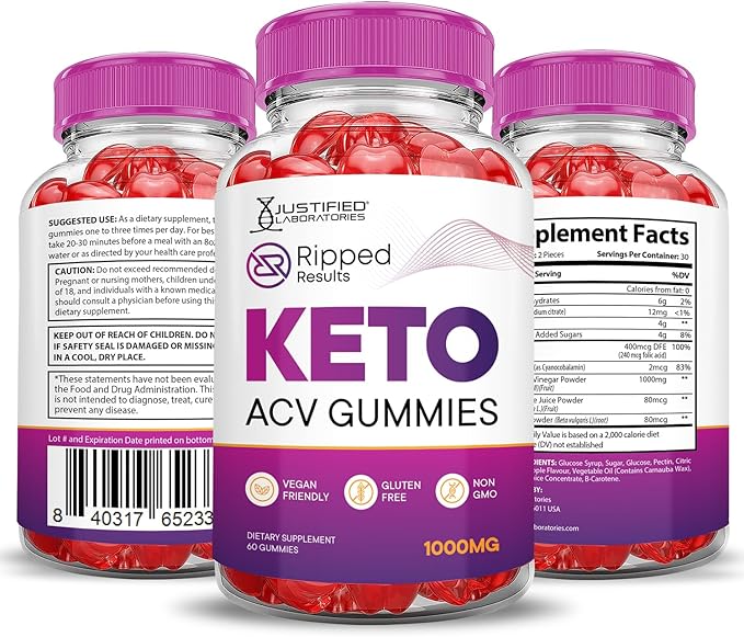 (3 Pack) Ripped Results Keto ACV Gummies Advanced Formula 1000MG Ripped Results Keto Gummies Apple Cider Vinegar Formulated with Pomegranate Beet Juice Powder B12 Vegan Non GMO 180 Gummys