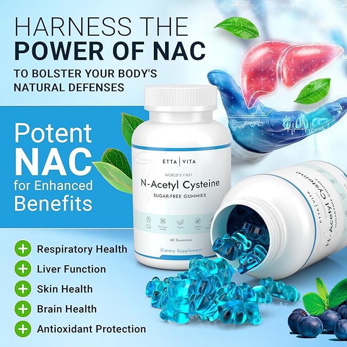 World's First Sugar-Free NAC Gummies, N-Acetyl Cysteine Supplement (MCT-Oil Coated for Absorption) NAC Supplement for Respiratory Health, Liver Detox & Cleanse, Kidney, Antioxidant Support, Vegan 60ct
