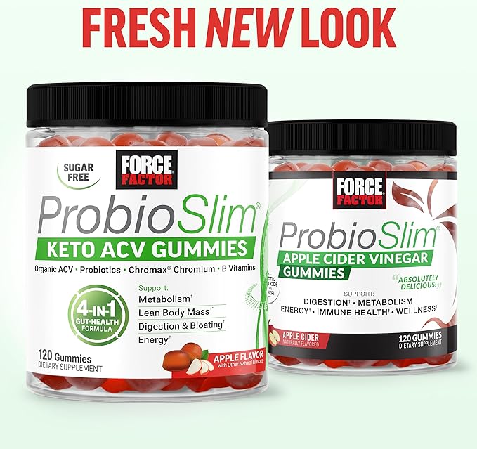Force Factor ProbioSlim Apple Cider Vinegar Gummies with Organic , LactoSpore Probiotics and Prebiotics to Support Digestion, Metabolism, and Immune Health, 120 Count (Pack of 1)