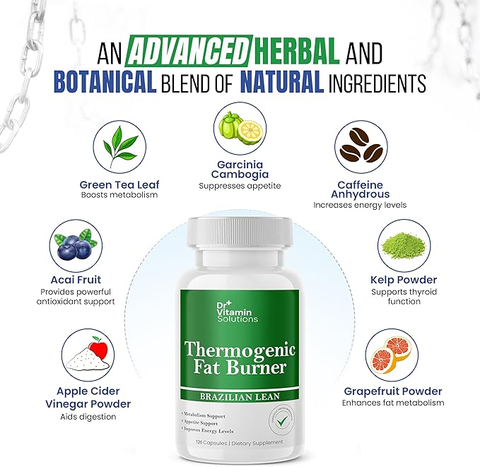 Thermogenic Fat Burner Brazilian Lean, Weight Loss Vitamins, Waist Trimmer & Supplements for Bloating (1 Bottle, 120 Capsules)