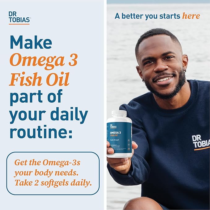 Dr. Tobias Omega 3 Fish Oil, 2000mg Triple Strength Omega 3 Supplement with 800mg EPA 600mg DHA Per Serving, Fish Oil Omega 3 Supplements for Heart, Brain & Immune Support, 360 Softgels, 180 Servings