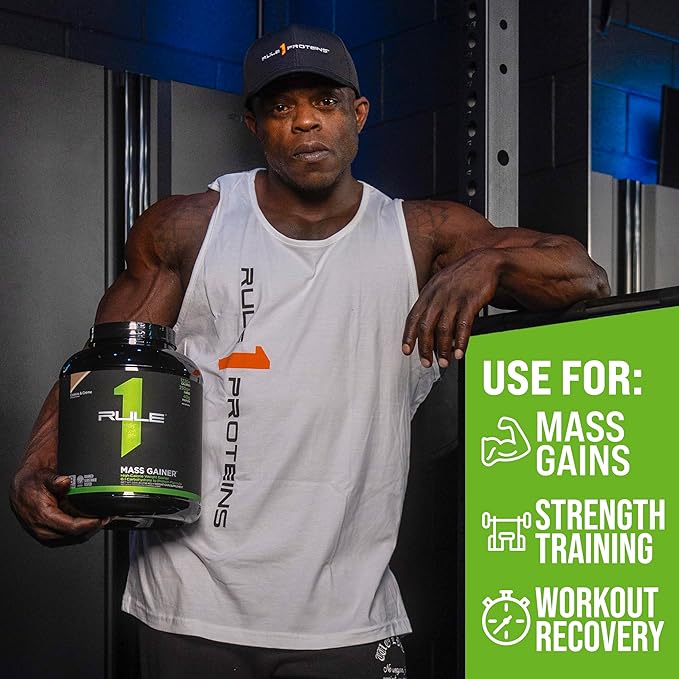 Rule One Proteins, Mass Gainer- Chocolate Peanut Butter, High-Calorie Weight Gain Formula w/ 1,220+ Calories, 250g+ Complex Carb Blend, 40g All-Whey Protein, 8g Fat Per Serving, 6 Pounds, 8 Servings