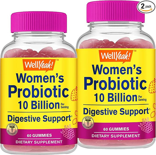 Probiotics for Women Gummies (2 Pack) - 10 Billion CFU - for Digestive Support, Gut Health, and Feminine Health Support -Berry Flavor - Vegan, Delayed Release Womens Probiotic - 60 Gummies