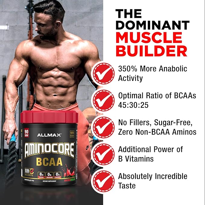 ALLMAX AMINOCORE BCAA, Pink Lemonade - 945 g Powder - 8.18 Grams of BCAAs Per Serving - with B Vitamins - No Fillers or Non-BCAA Aminos - Sugar Free - 90 Servings
