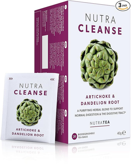 NUTRACLEANSE - Detox Tea | Cleanse Tea - Helps Relieve Constipation & Encourage Digestion - Includes Dandelion Root & Artichoke - 60 Enveloped Tea Bags - by Nutra Tea - Herbal Tea - (3 Pack)