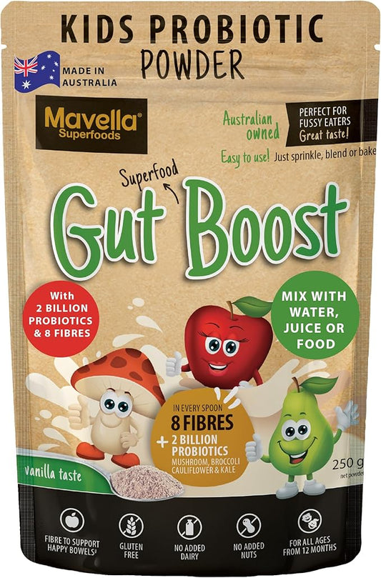 Kids Probiotic Powder Gut Boost – Daily Digestive & Immune Support with Fiber for Children Toddlers, Vanilla Flavored Fiber Supplement, Easy Mix for Constipation & Gut Health 8.82oz(250g)