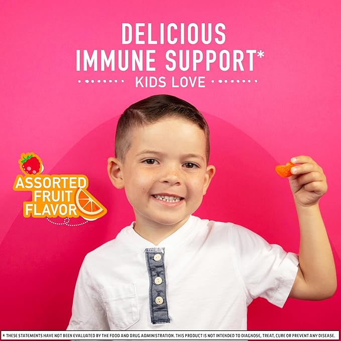 Airborne KIDS 500mg Vitamin C Gummies, Kids Immune Support Zinc Gummies With Powerful Antioxidants Vit C & E - 63 , Assorted Fruit Flavor