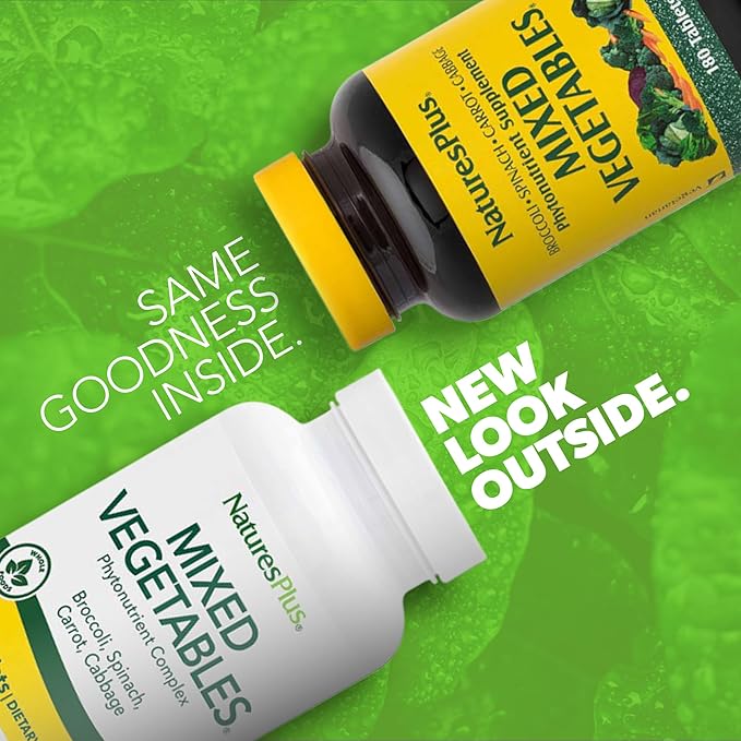 Natures Plus Mixed Vegetables - 180 Tablets, Pack of 2 - with Broccoli, Spinach, Carrot & Cabbage - Gluten Free - 120 Total Servings