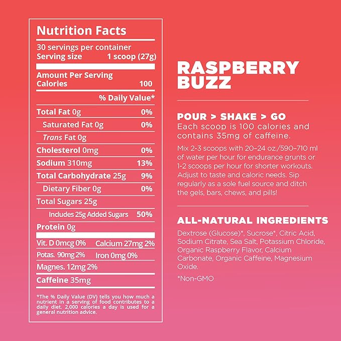 Tailwind Nutrition Endurance Fuel, Electrolyte & Hydration Sports Drink Mix Powder with Caffeine, Gluten-Free, Vegan, Raspberry Buzz, 30 Servings (Caffeinated)