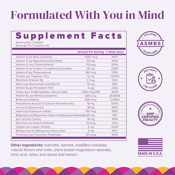 Barimelts Bariatric Multivitamin with Iron - 60 Fast-Dissolving Tablets (1-Month Supply) - Sugar-Free Bariatric Vitamins for Women, Natural Fruit Flavor