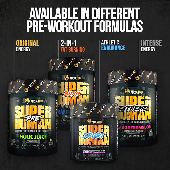 ALPHA LION Superhuman Pump Pre Workout Powder, Nootropic Caffeine & Stim Free Preworkout Supplement, Nitric Oxide Booster, Muscle Gainer, Energy & Focus (42 Servings, Hulk Juice Flavor)