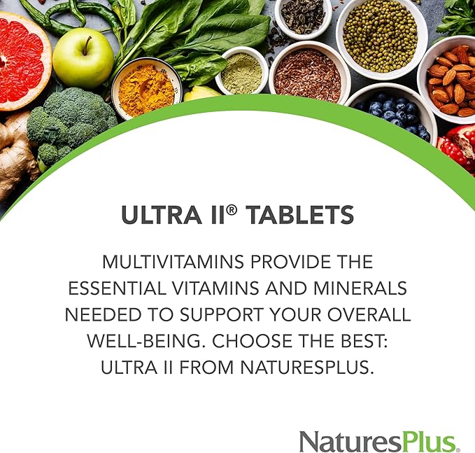 NaturesPlus Ultra II Multivitamin, Sustained Release - 90 Vegetarian Tablets - Daily Whole Food Vitamin & Mineral Supplement for Overall Health - Natural Energy Booster - 90 Servings
