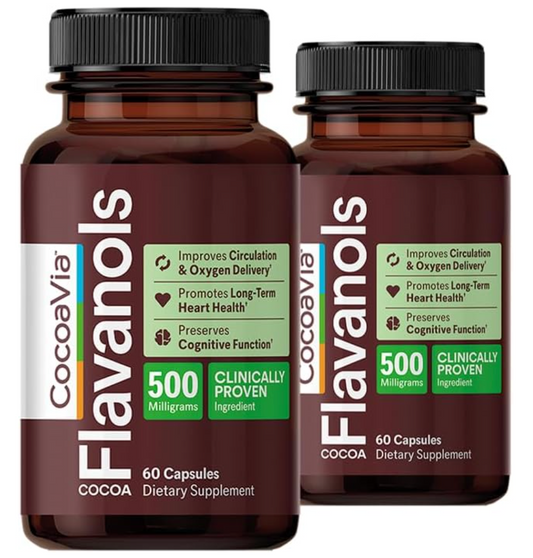CocoaVia Cardio Health Cocoa Powder, 60 Servings, 500mg Cocoa Flavanols, Support Heart Health, Boost Nitric Oxide, Improve Circulation, Energy, Preworkout, Vegan, Dark Chocolate Cacao - 2 Packs