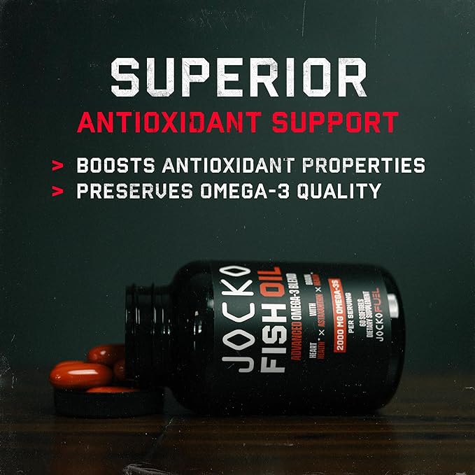 Jocko Fuel Omega 3 Fish Oil Supplement - Burpless Fish Oil 2000mg Omega 3 Fatty Acid Supplement Powerful Antioxidant with Astaxanthin - Supports Brain, Heart, & Mood (60 Capsules) (30 Day Supply)