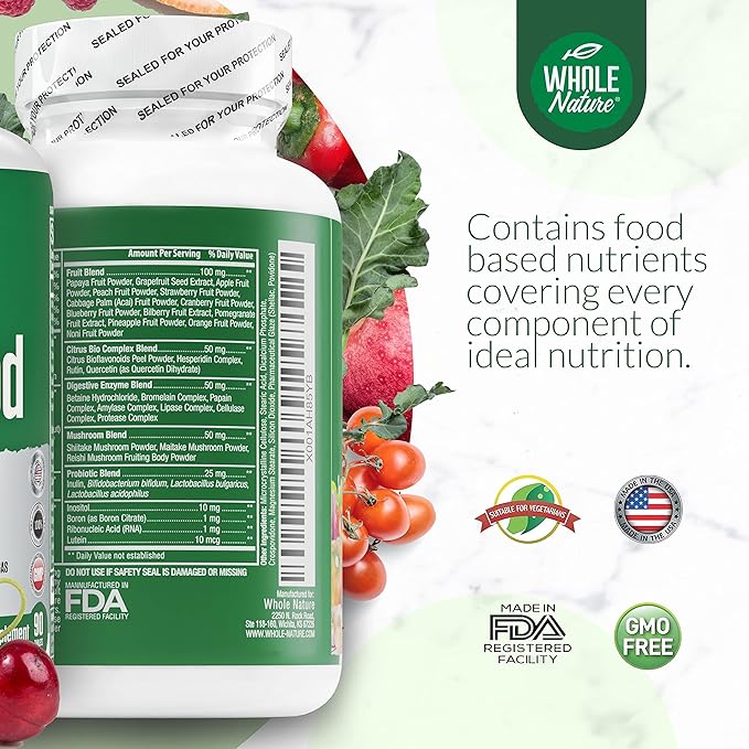 Whole Food Multivitamin for Men and Women Complete Daily Superfood Vitamins Plus Minerals Digestive Enzymes, Probiotics and Omegas. Plant Based Multi Vitamin, Non GMO (1)