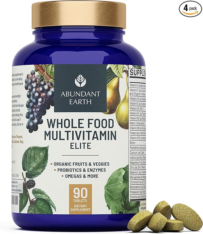 Whole Food Multivitamin for Women Daily Multi Vitamins Supplements for Men Mens Multivitamins + B Complex, Probiotic Multi Enzyme, Omegas for Organic Energy Mood Digestion 90ct-4pk