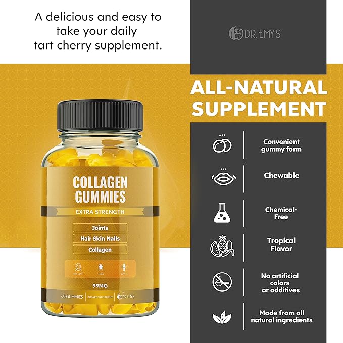 Dr. Emy's Collagen Gummies Gummy Vitamin for Women & Men, Hair, Skin, Nails, Joint Supplement. Anti-Aging Collagen Gummy Supplements. Strengthen Hair, Skin and Nails. Gelatin-Free. 60 ct Each. (3)