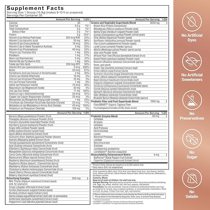 FORCE FACTOR Smarter Greens Superfoods Powder to Support Digestion, Gut Health, Bloating, Greens Powder with Probiotics, Prebiotics, Digestive Enzymes, & Adaptogens, Pomegranate Berry, 30 Servings