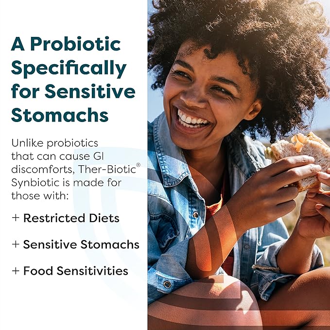 Klaire Labs SFI Health Ther-Biotic Synbiotic 50 Billion CFU Daily Probiotics for Women & Men - Pre and Probiotic with Low-FODMAP Certified Prebiotic, 7 Probiotics for Sensitive Stomachs (30 Capsules)