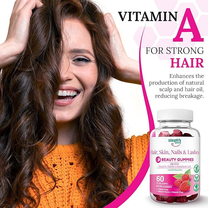 Steph's Pantry Biotin Gummies for Hair, Skin, Nails, & Lashes High Strength Gummies | Daily Multivitamins | Gluten-Free, Nut-Free, Non-GMO, Plant-Based, Vegan, Kosher | (60 Gummies)